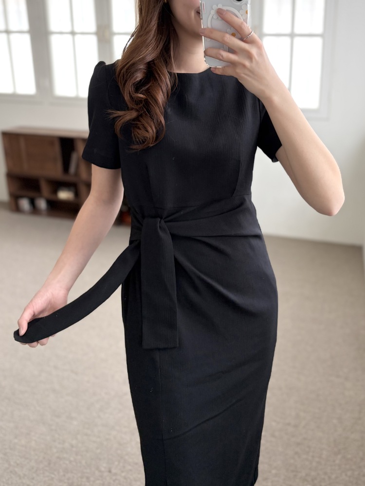 Elise Draped Slit Dress (Black)