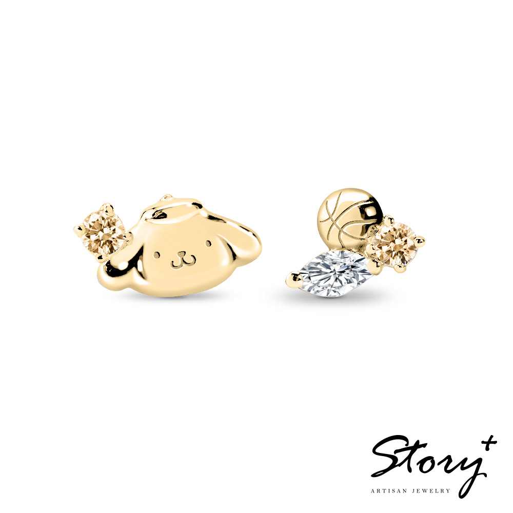 📦訂購 台灣限定 三麗鷗SanrioＸSTORY故事銀飾 Pom Pom Purin 學院Mix系列 金色晶鑽純銀耳環