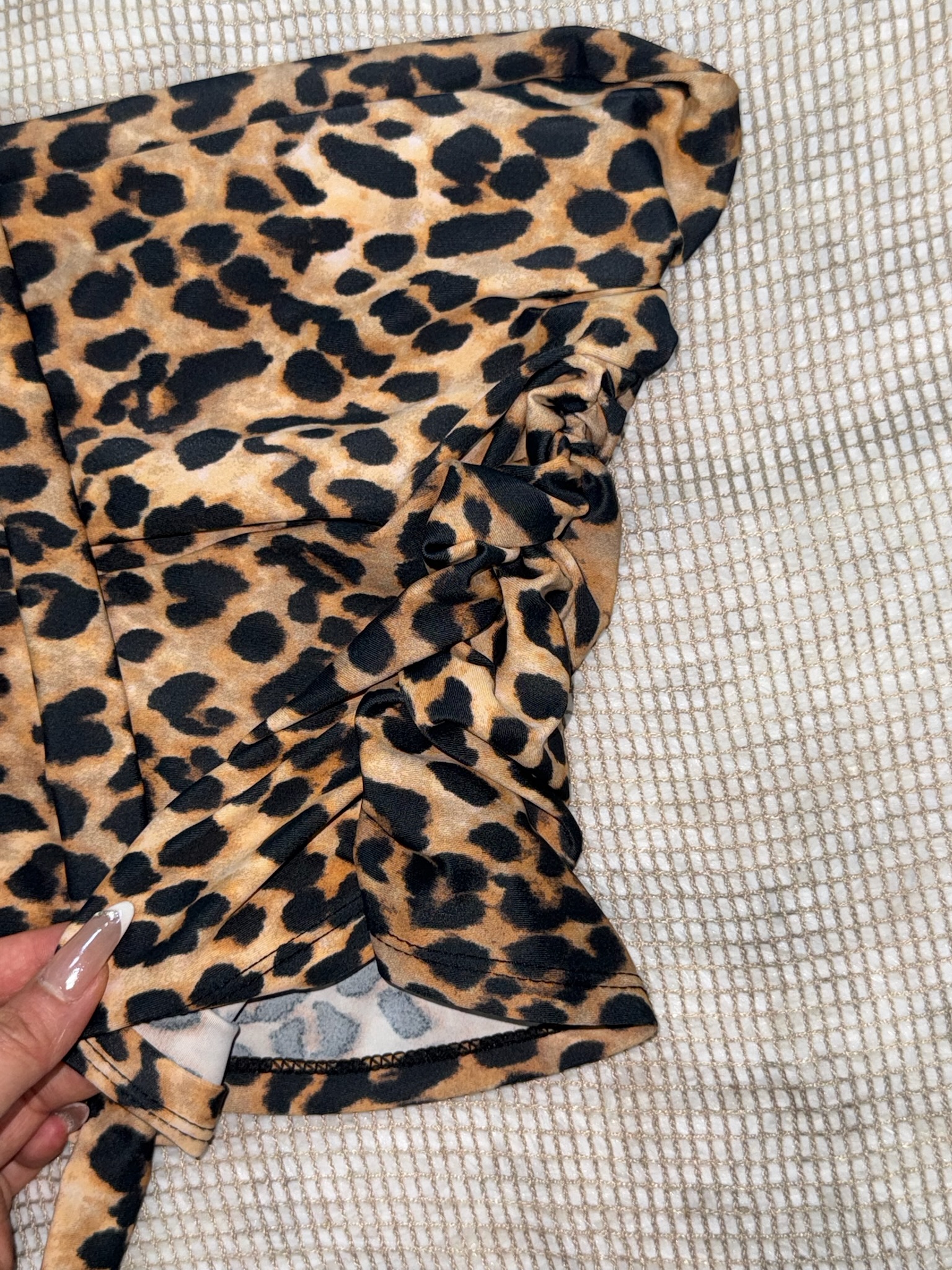 Cheetah Print Ruched Tube Top with Skinny Scarf