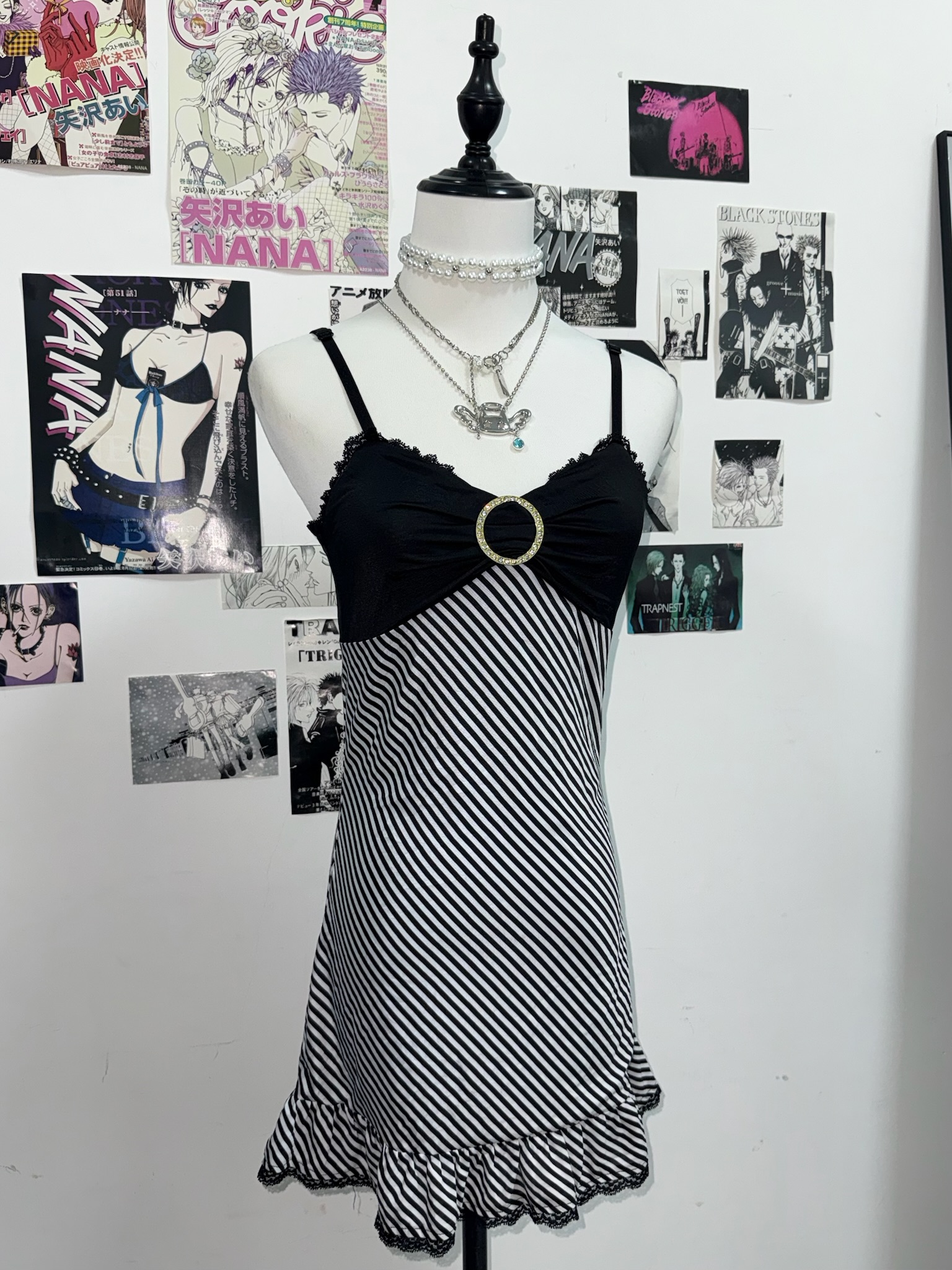 Diagonal Striped Cami Dress with O-Ring Detail