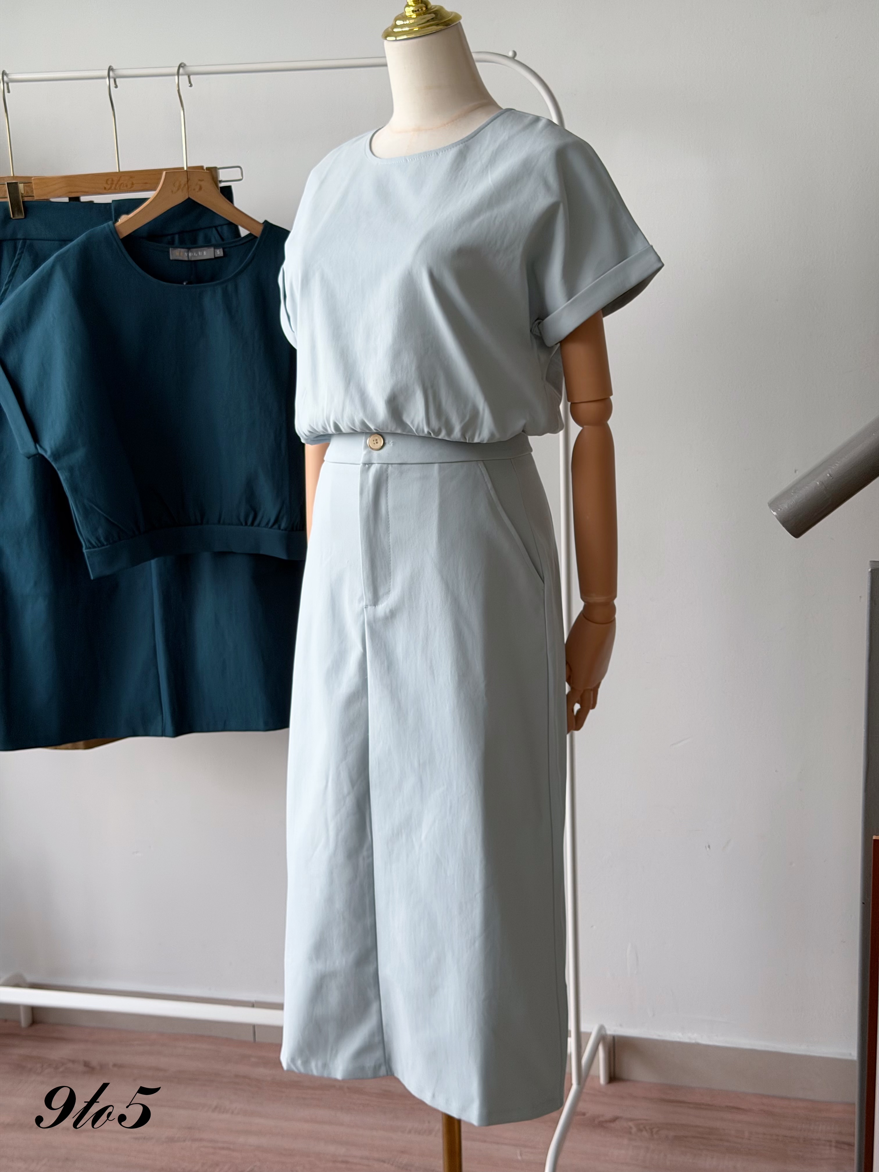 D2384 Butterfly Sleeve Top with Straight Skirt Set - 3 Colors 