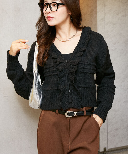 荷葉邊針織短外套