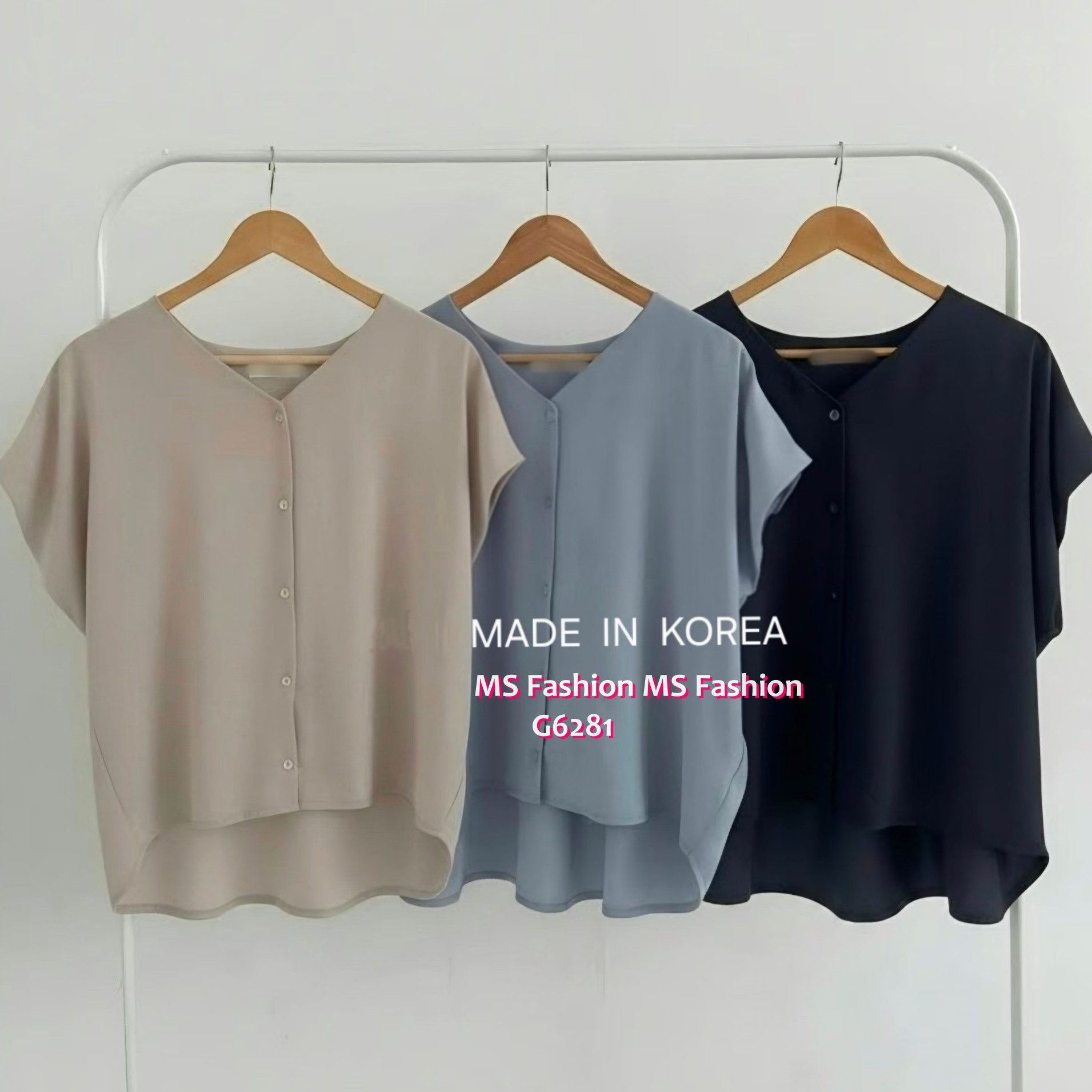 G6281 韓國🇰🇷V領淨色鬆身恤