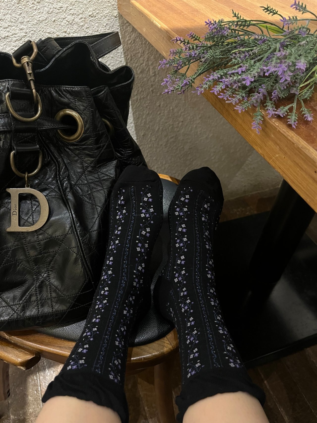 Korean Flower Stem High Crew Socks