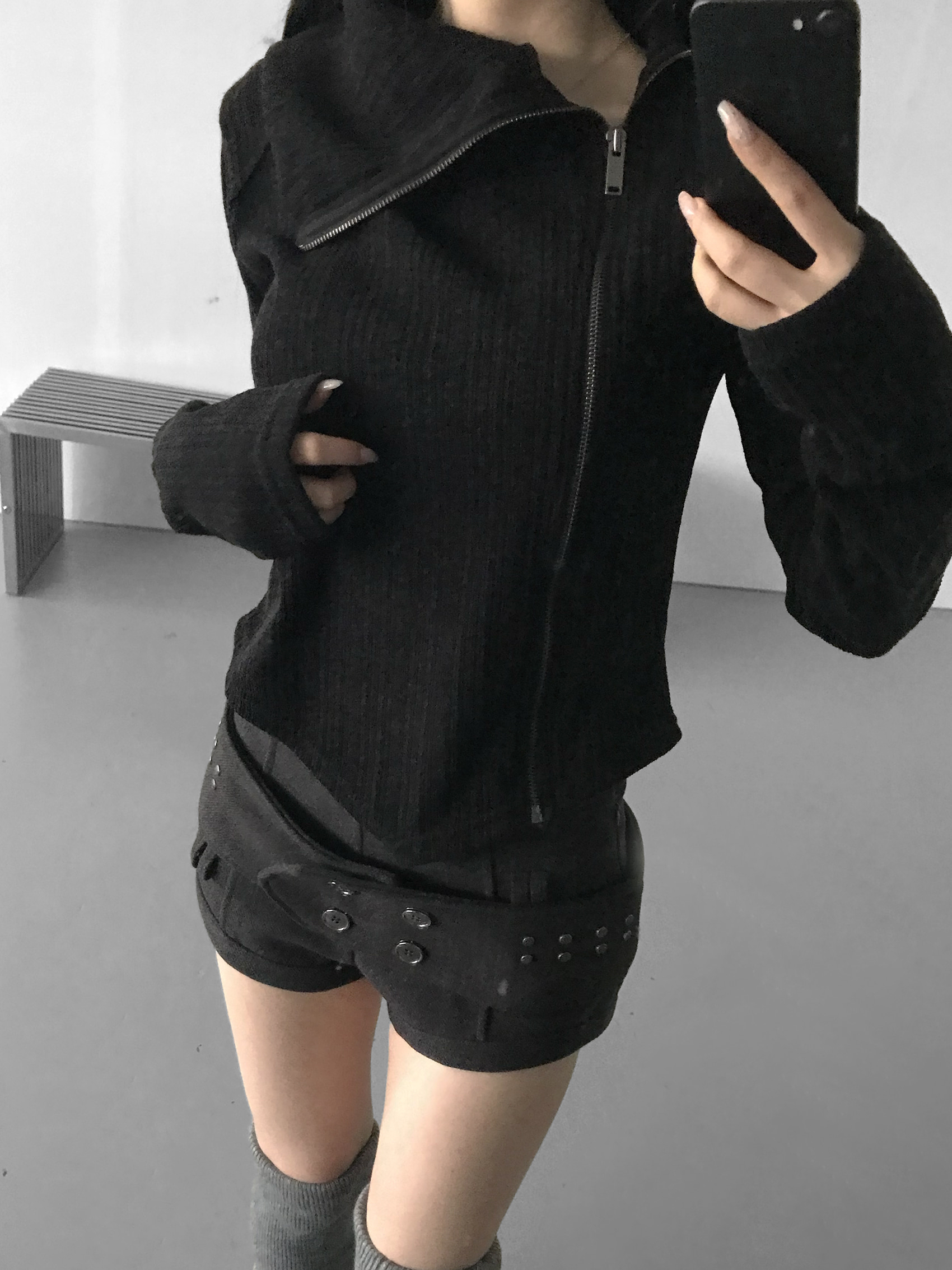 Asymmetric Zip-Up Ribbed Jacket