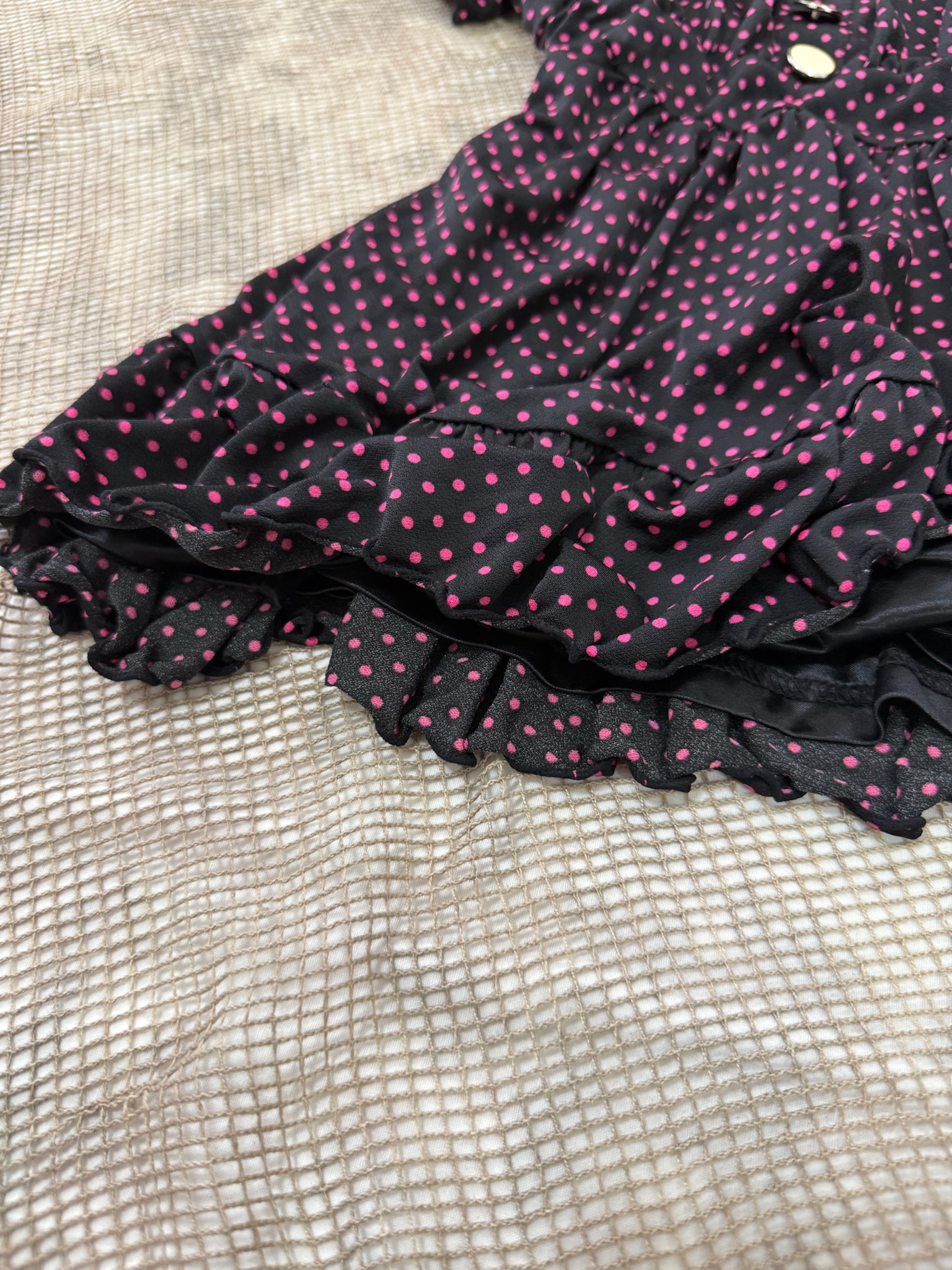 Polka Dot Lace-up Back Romper with Ruffle Hem