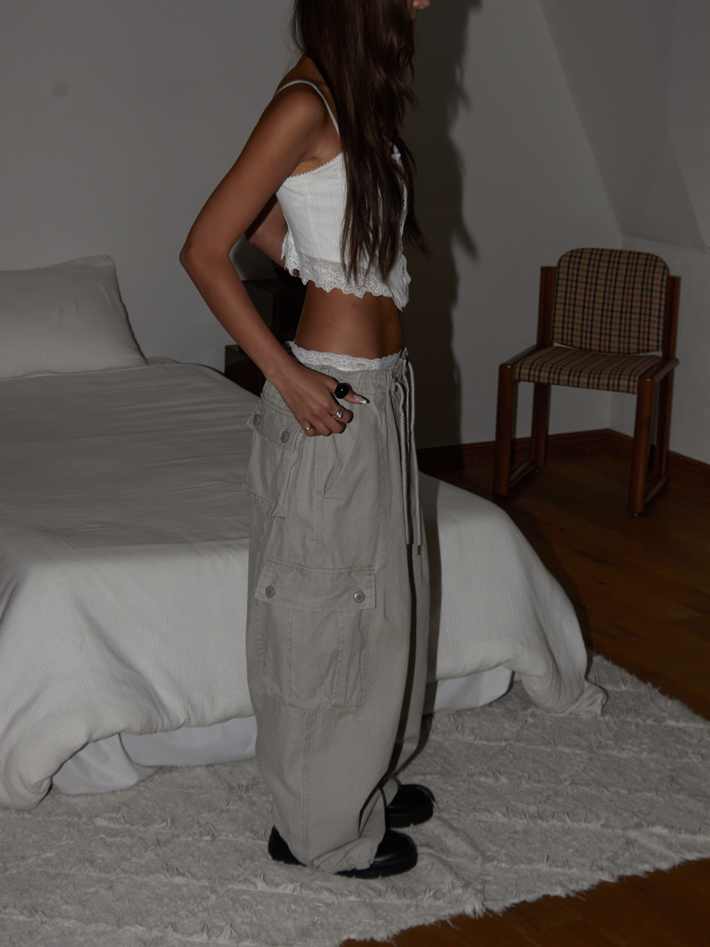 Drawstring Cotton Cargo Pants