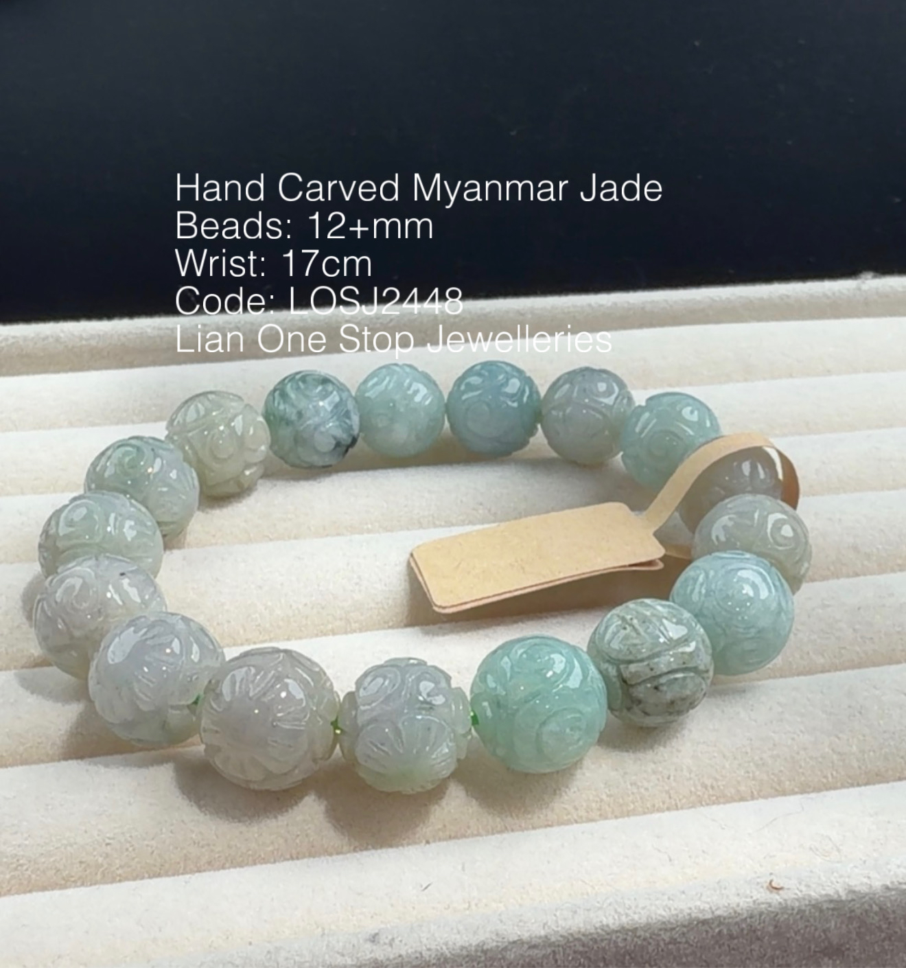 Code: LOSJ2448 Hand Carved Myanmar Jade 12+mm