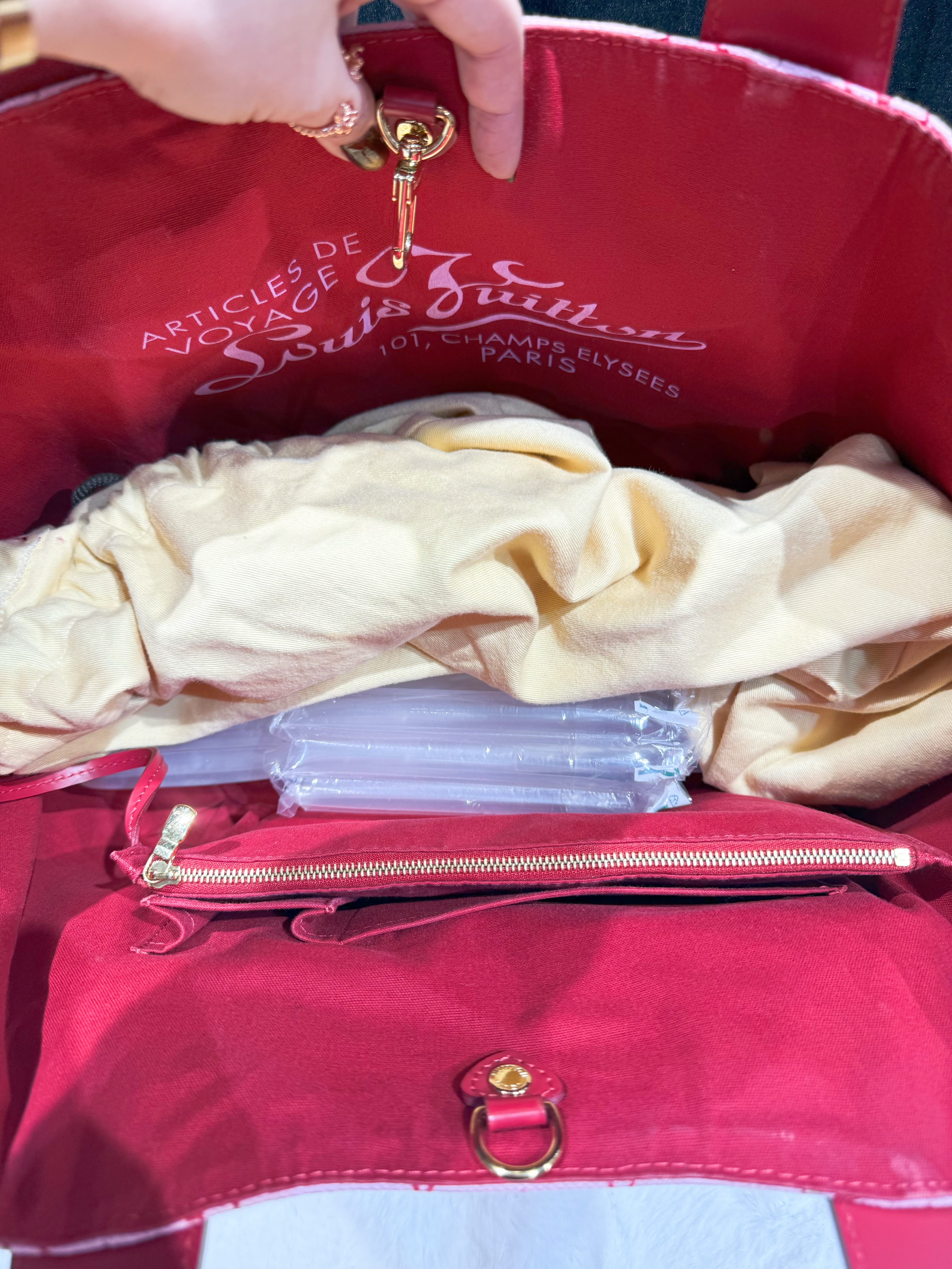 LV canvas tote pink/red 