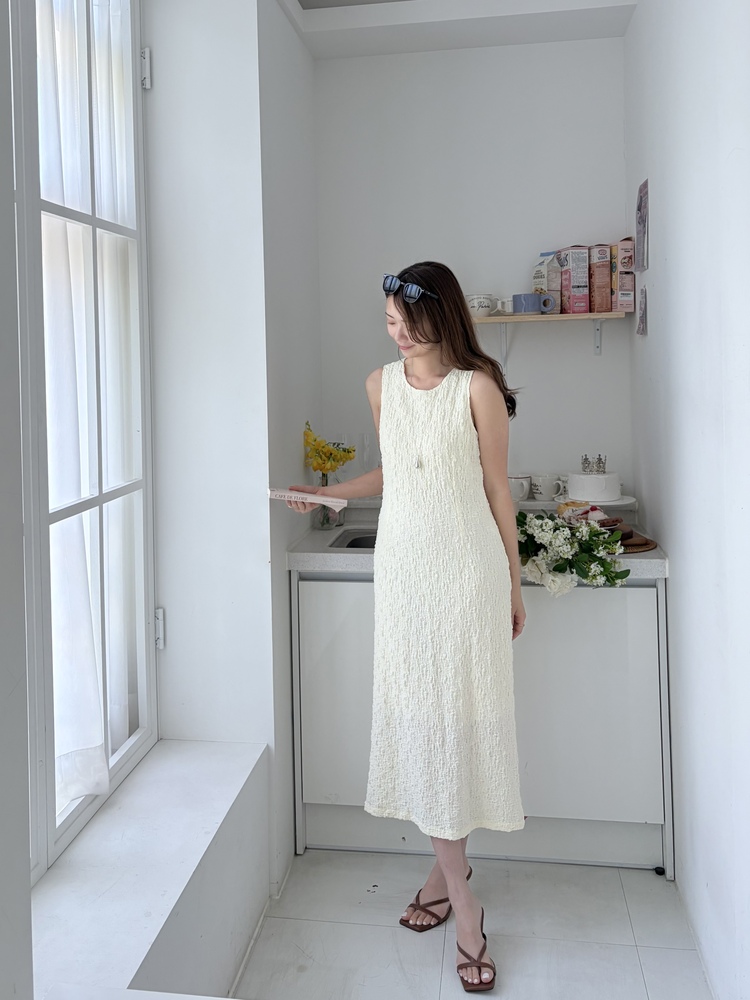 Ruched Slim Dress (Cream)