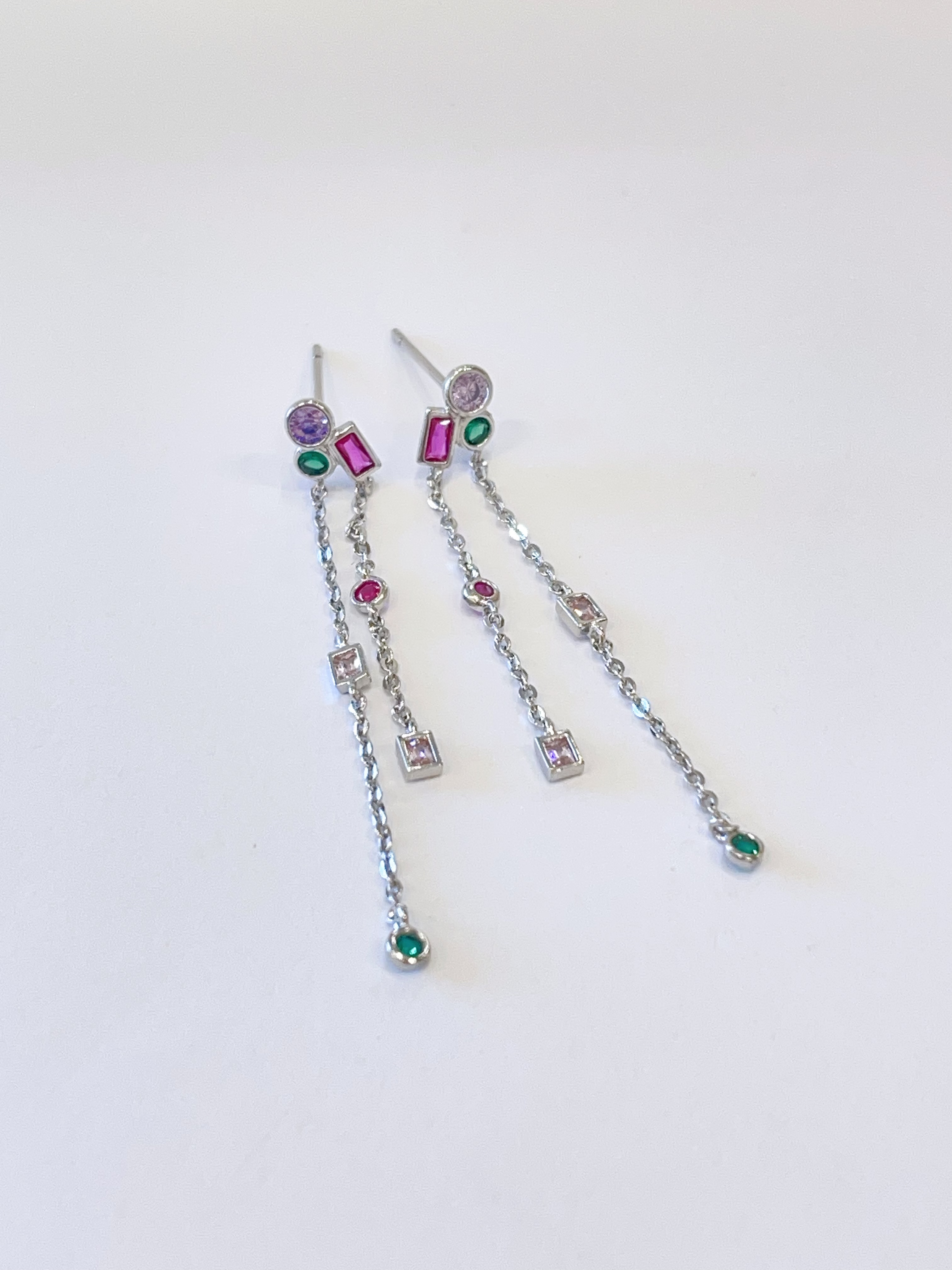 彩色小钻长流苏耳环