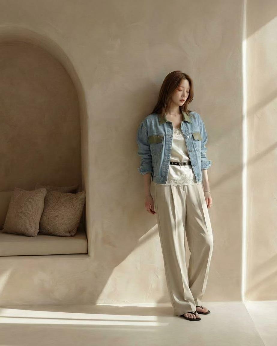 拼皮領牛仔外套