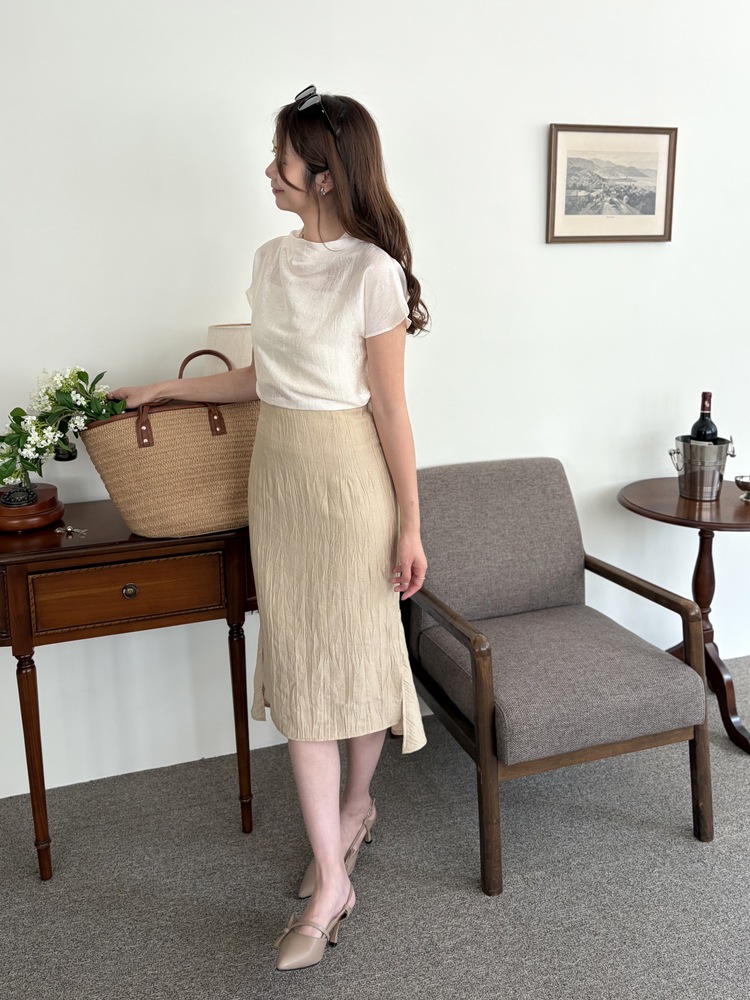 Crinkle Mermaid Skirt (Warm Beige)