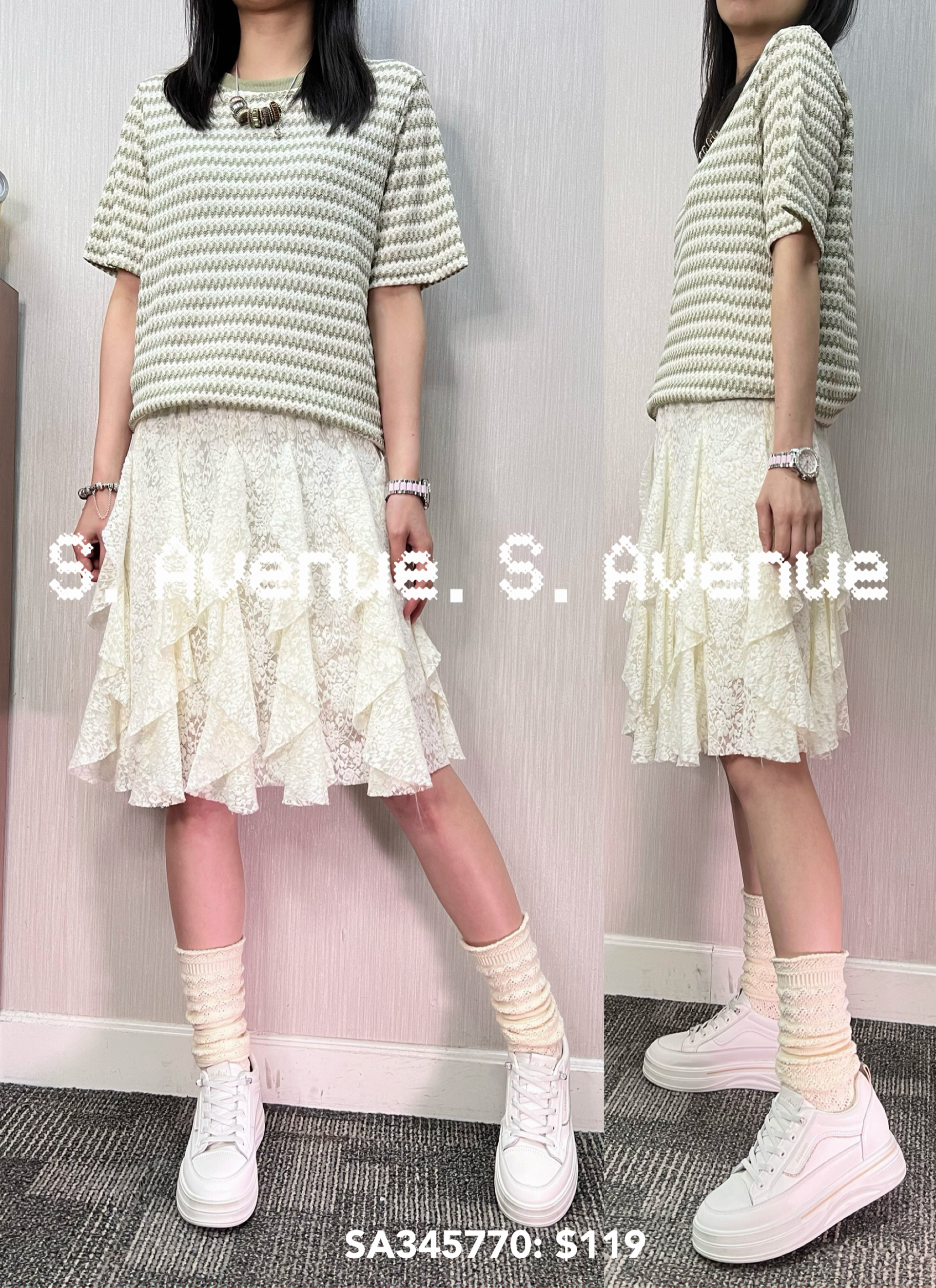 SA345770: 短袖繡色邊間條top