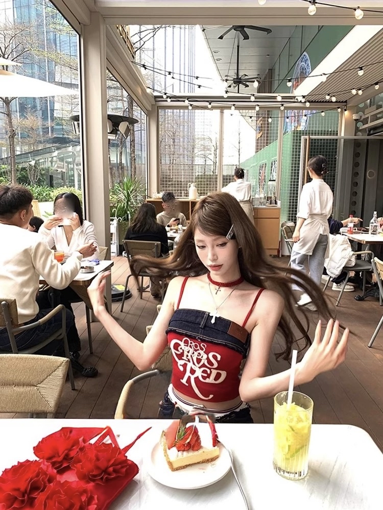 TP468美式字母印花吊带