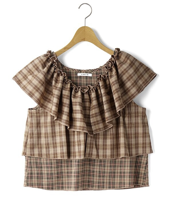 混色格紋露肩斜肩帶襯衫 - 2026 流行穿搭  女士襯衫 春夏時尚穿搭 成人休閒 日常穿搭 易於配搭 日本直送   #JP-I-260018