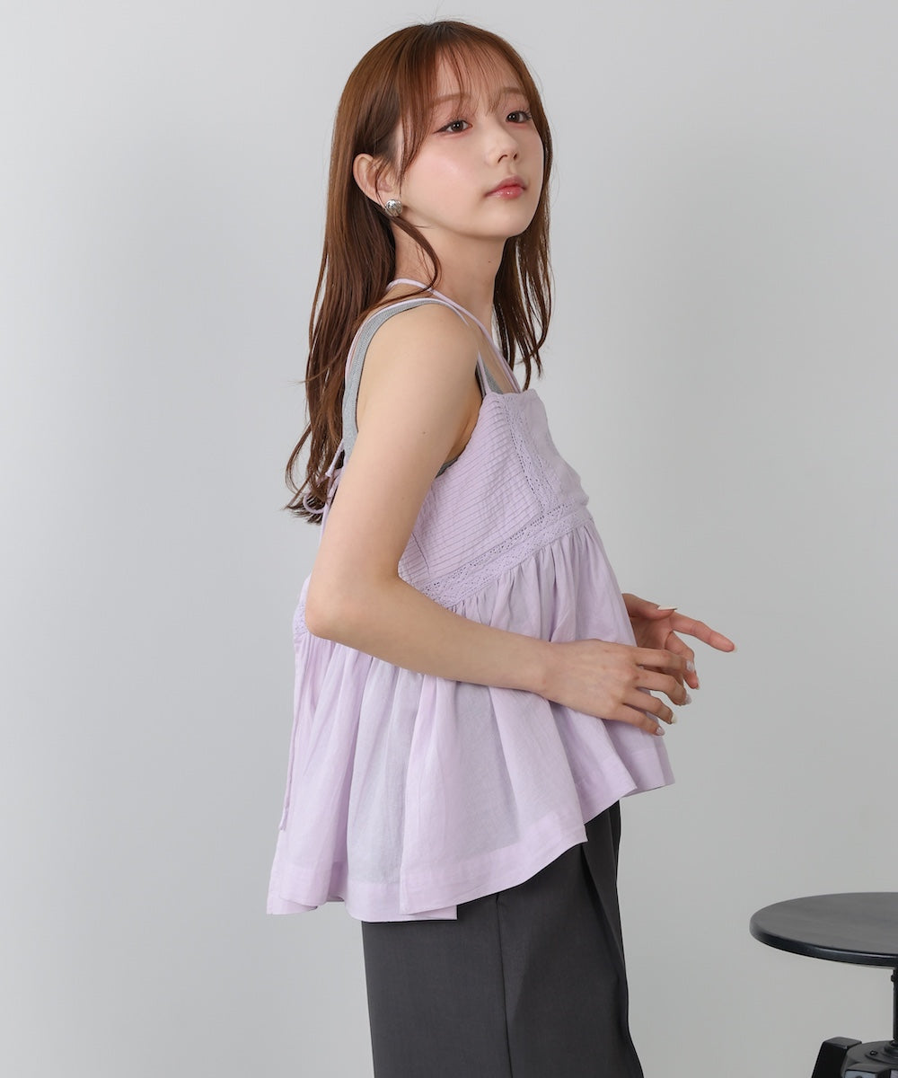 <JP> 細肩刺繡蕾絲傘擺Top* 3色入 <預購>