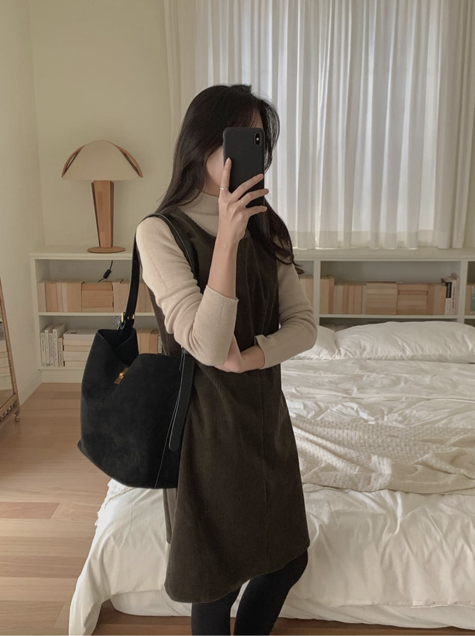 <限量現貨> <KR> 秋冬燈心絨後綁蝴蝶OPS*black