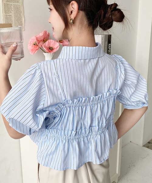 荷葉邊抹胸短袖襯衫上衣【JT036】