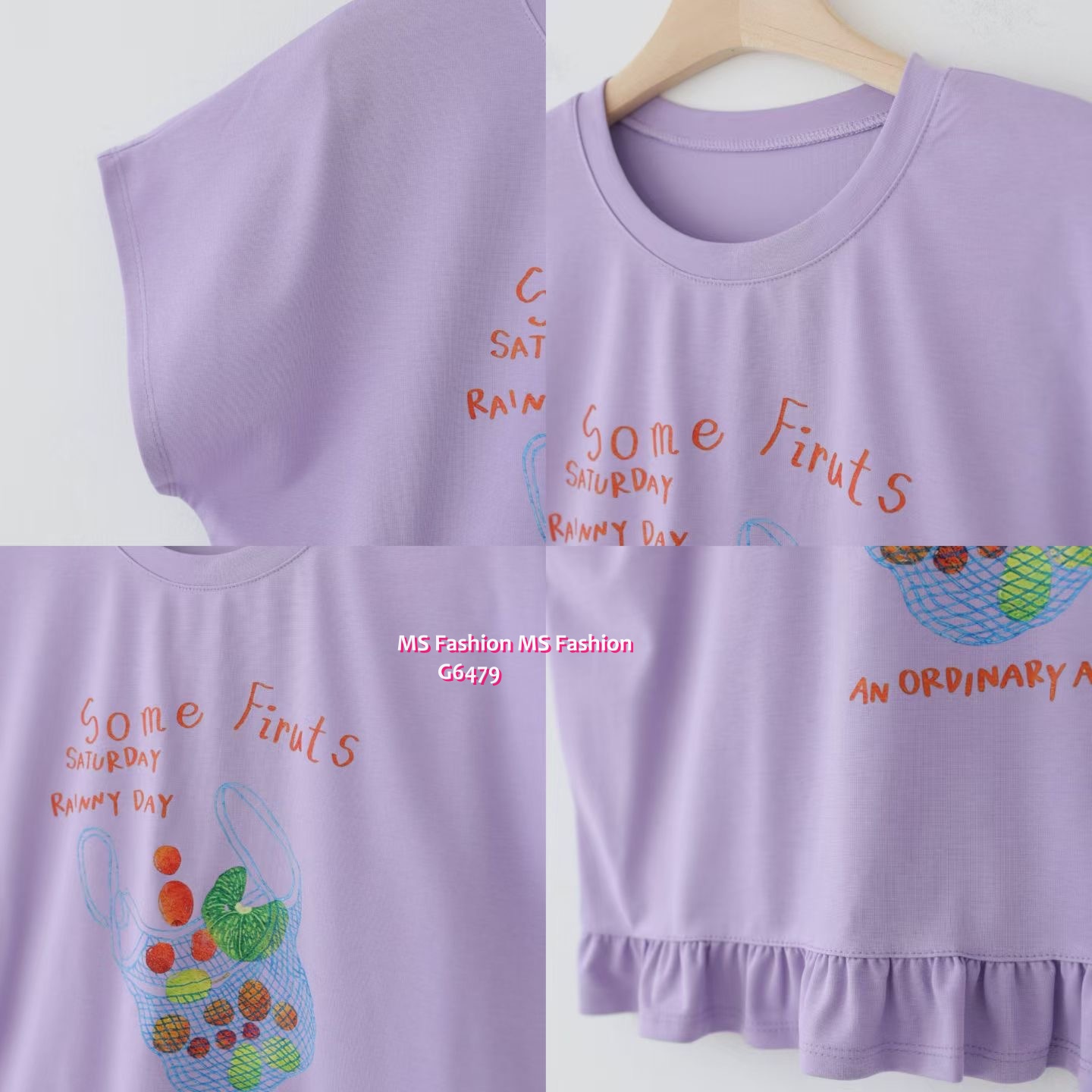 G6479 靚print ruffle腳top