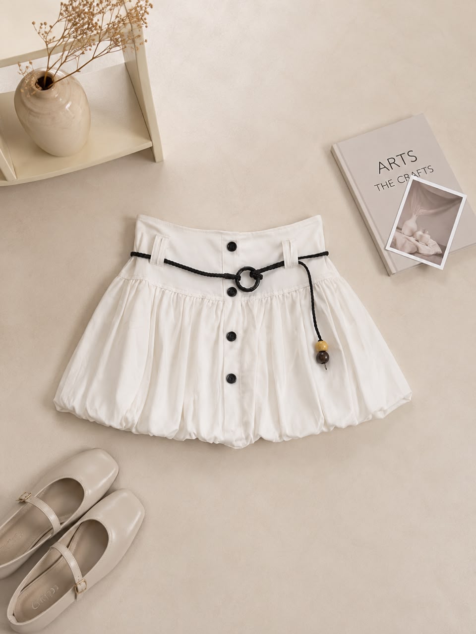A021022 High Waist Bubble Skirt with Belt