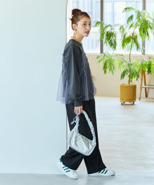 薄紗褶皺拼接衛衣