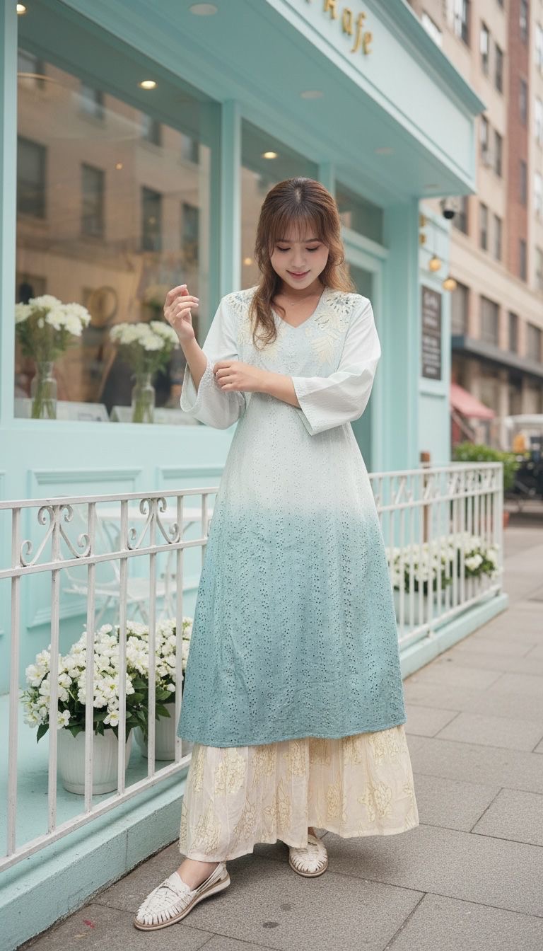  2298 Blue Gradient Heavy Emb. V-Neck OP