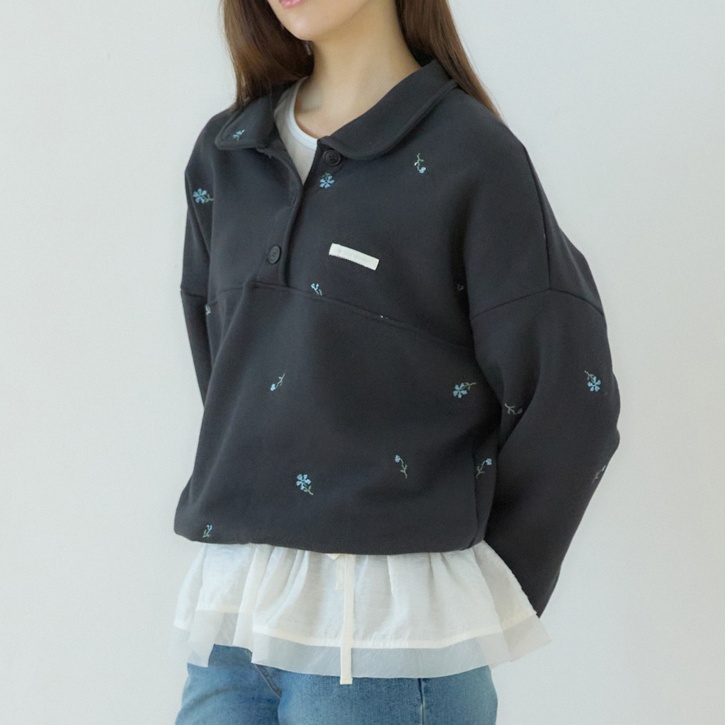 [OURHOPE] Flora Embroidery Button-down Sweatshirt (2種)