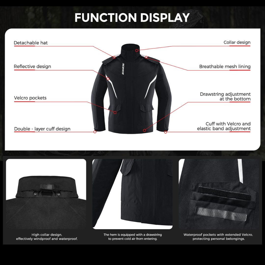 SCOYCO RC10-2 Touring Series Raincoat Unisex | Waterproof Motorcycle Raincoat for All Weather