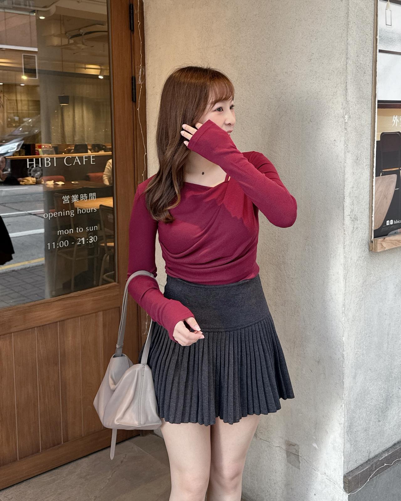 【高貴氣質】 薄絨毛高腰百褶裙 灰色