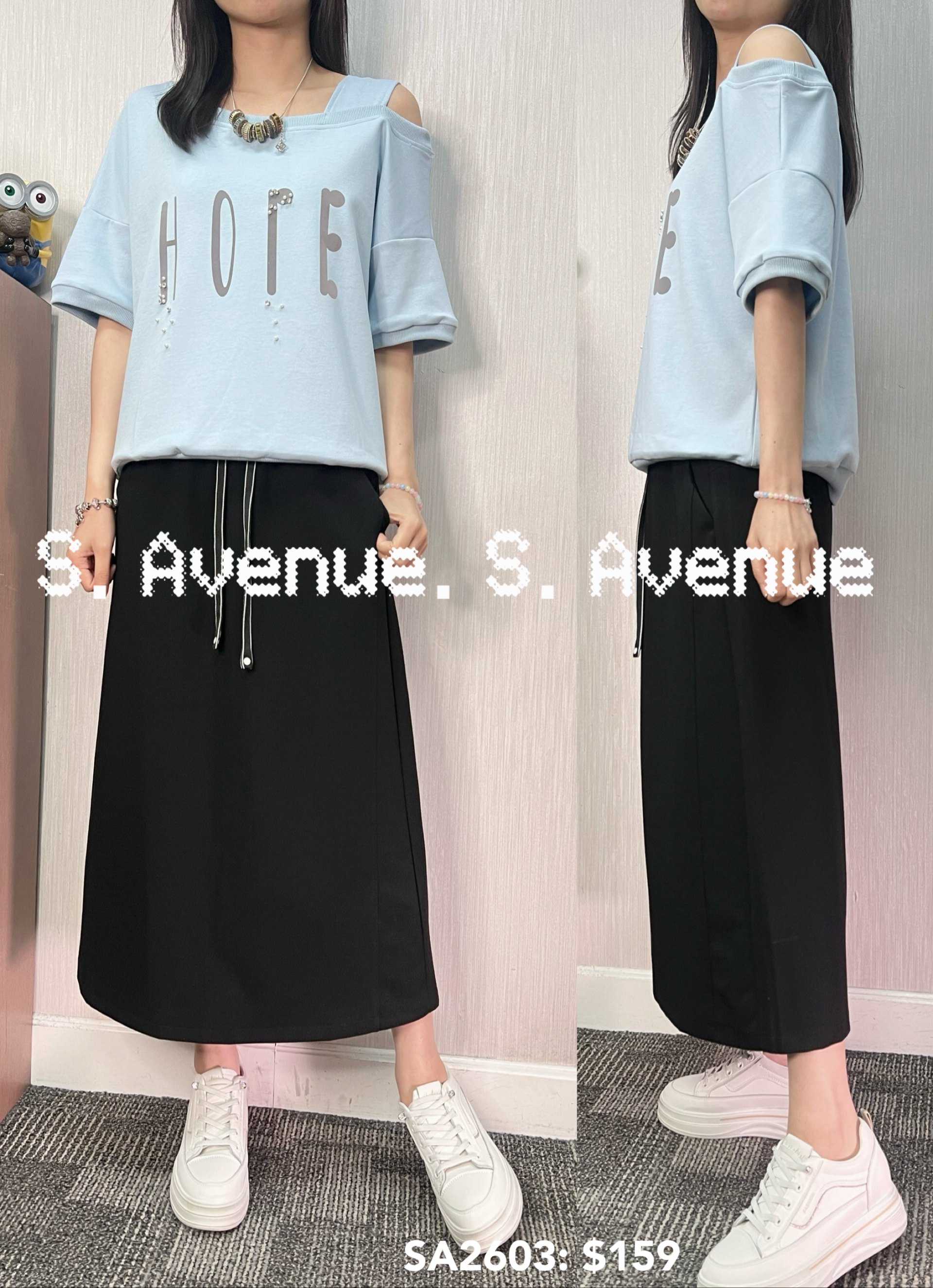 SA2603: 短袖側露膊英文字tee