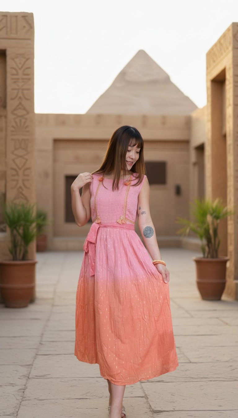 2492 Pink Orange sunset gradient Sleeveless Belt OP 45"