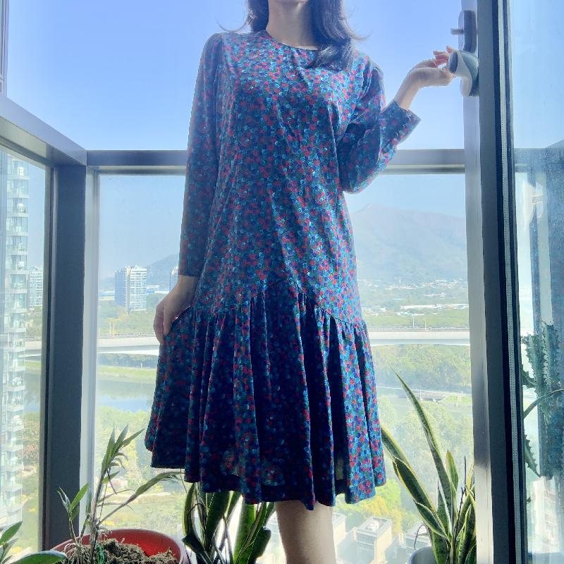 Vintage Trio Colour Fruit on Foliage Pattern Drop-Waist Flare Dress (MT2260-7)