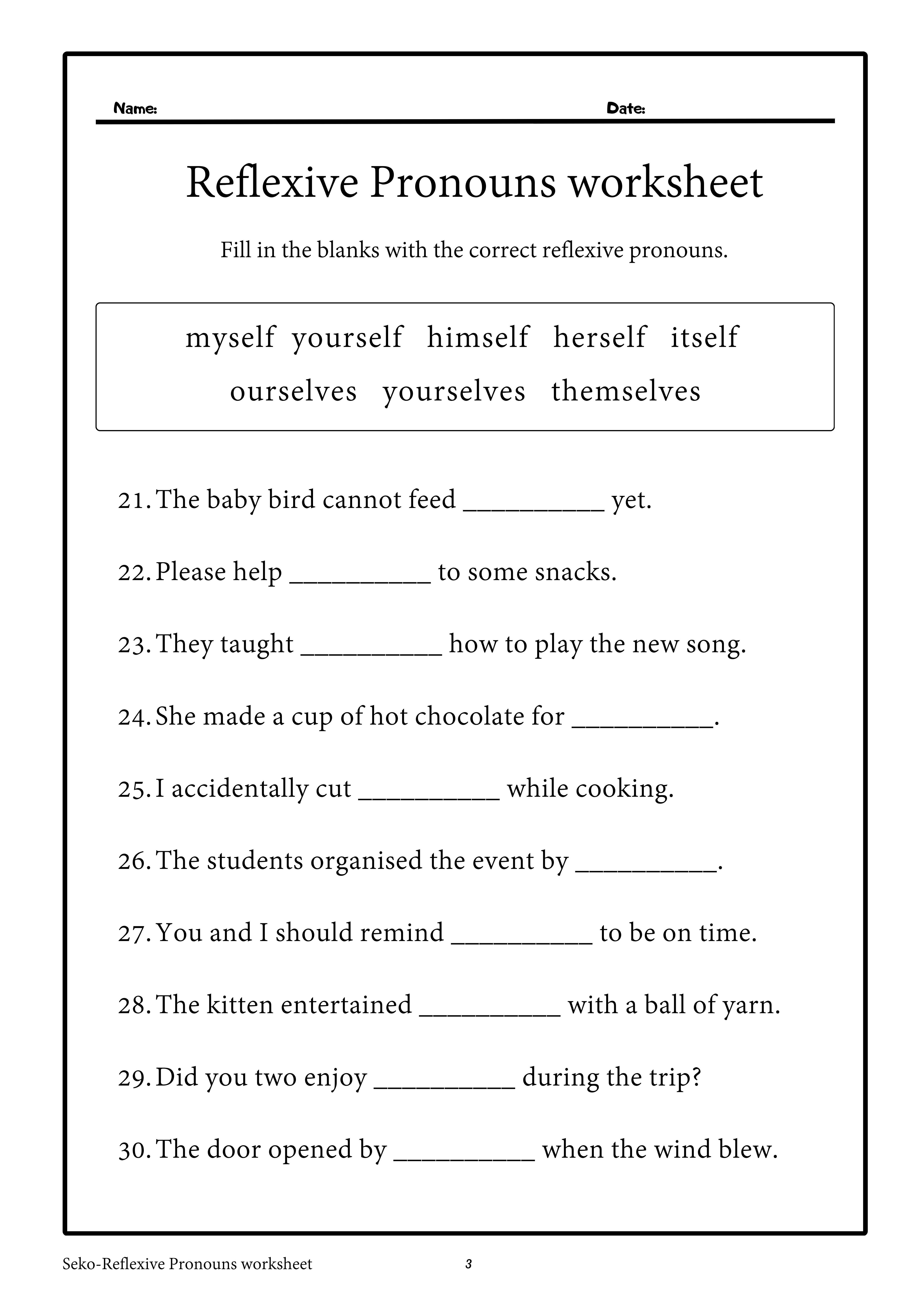 Reflexive Pronouns worksheet