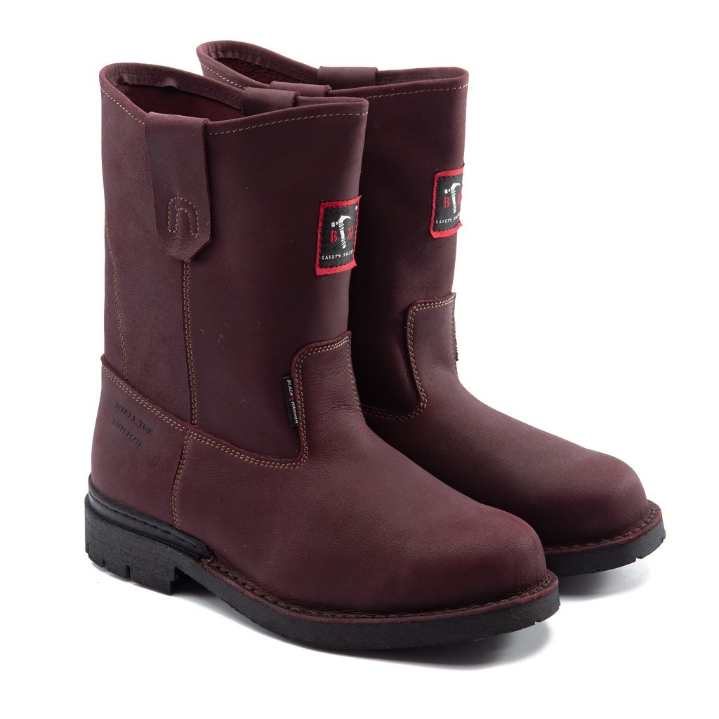 Black Hammer Men Safety High Cut With Slip On BH 4755 Steel Toe WHISKY BROWN MAROON Kasut Keselamatan
