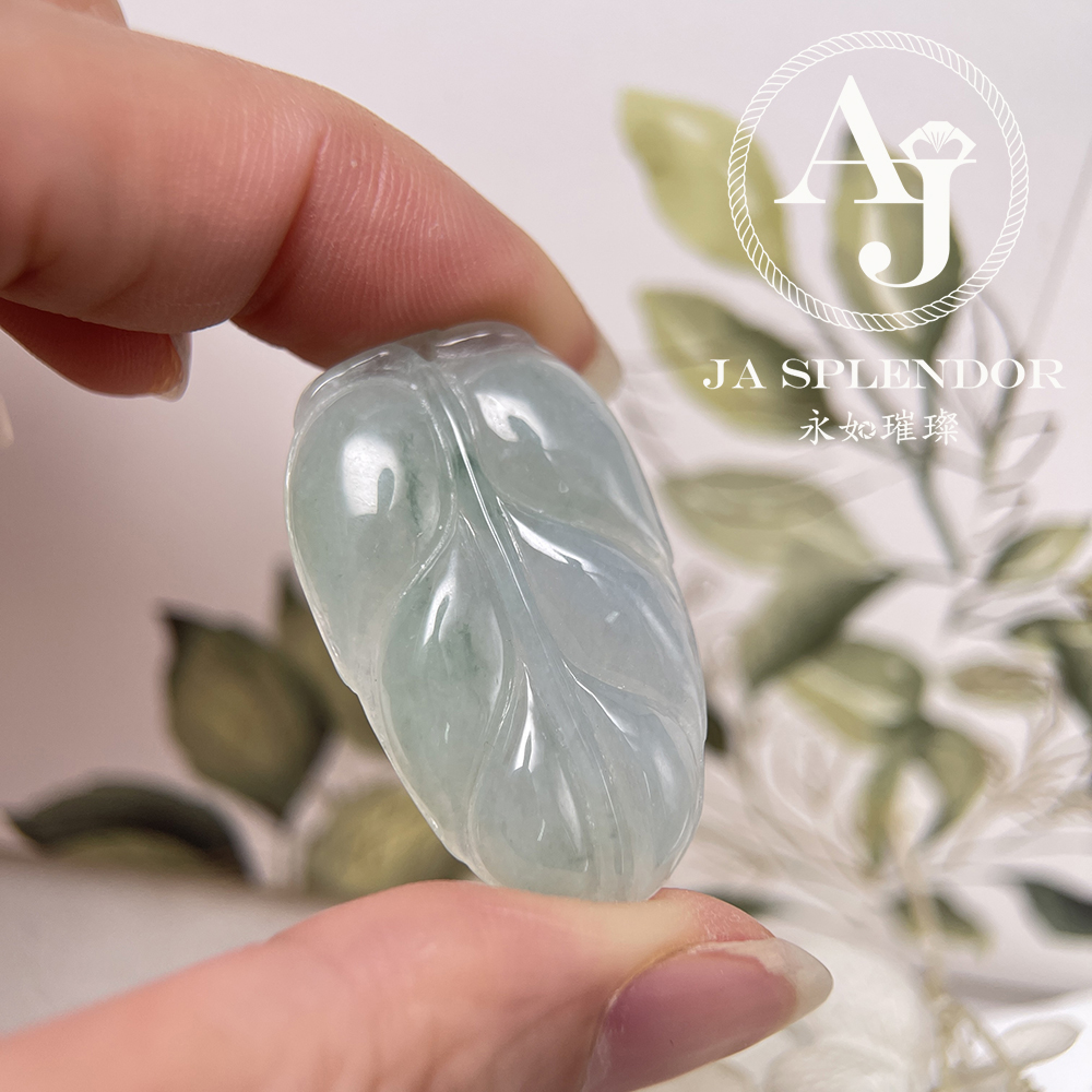 JN-336 天然翡翠A玉 冰潤晴藍事業有成/玉葉金吊墜