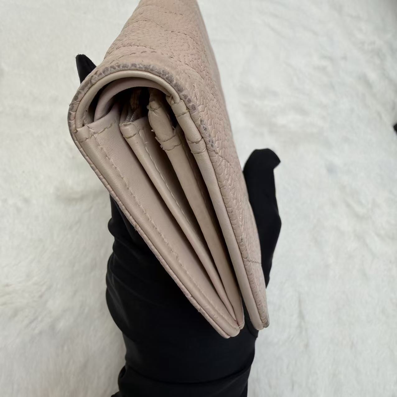 🎀Chanel淡粉系列 牛皮銀扣長銀包🎀