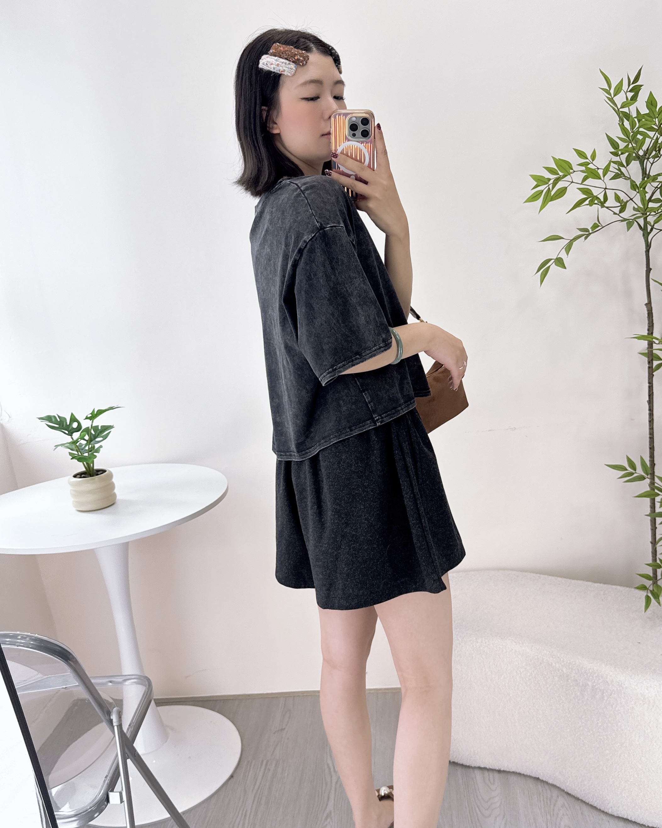 街頭風洗水棉布短裝上衣 2色