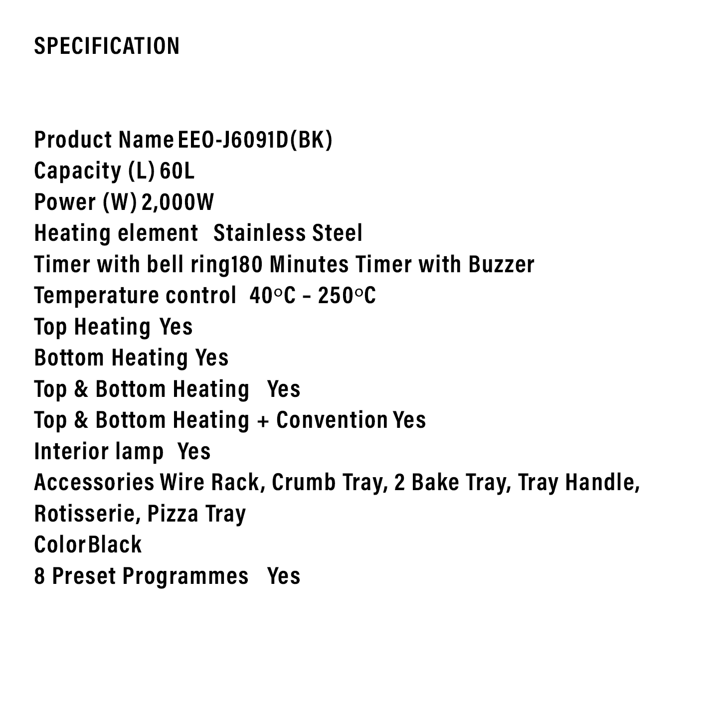 Elba 60L Digital Electric Oven EEO-J6091D(BK)
