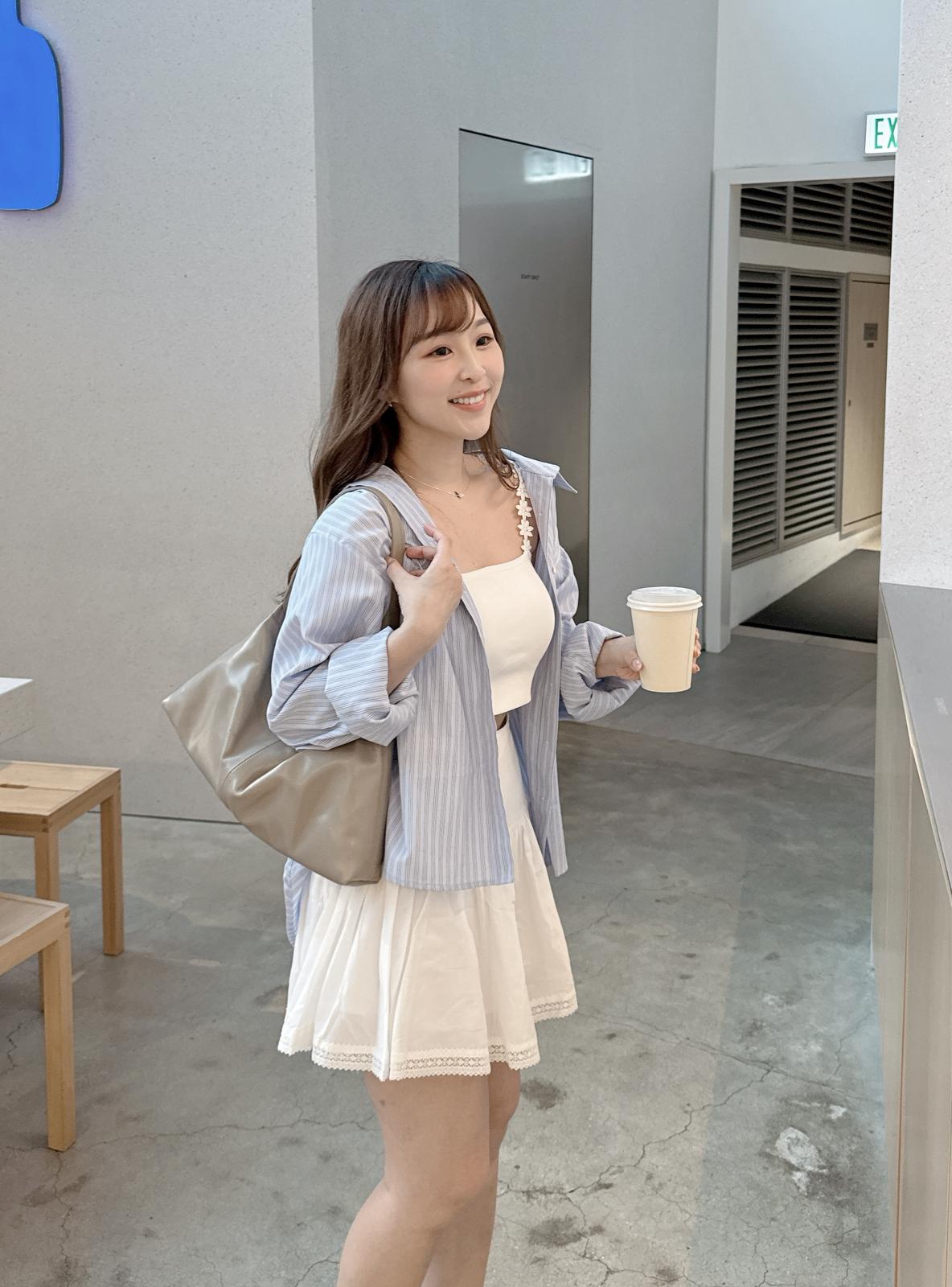 【慵懶休閒感】法式直間紋配色襯衫