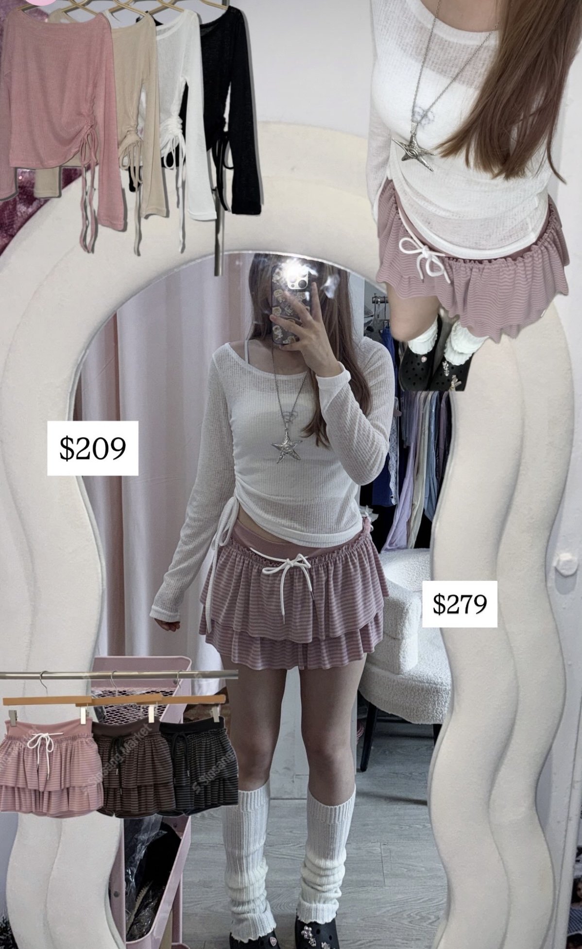 韓國單邊收腰綁帶 透薄外撘