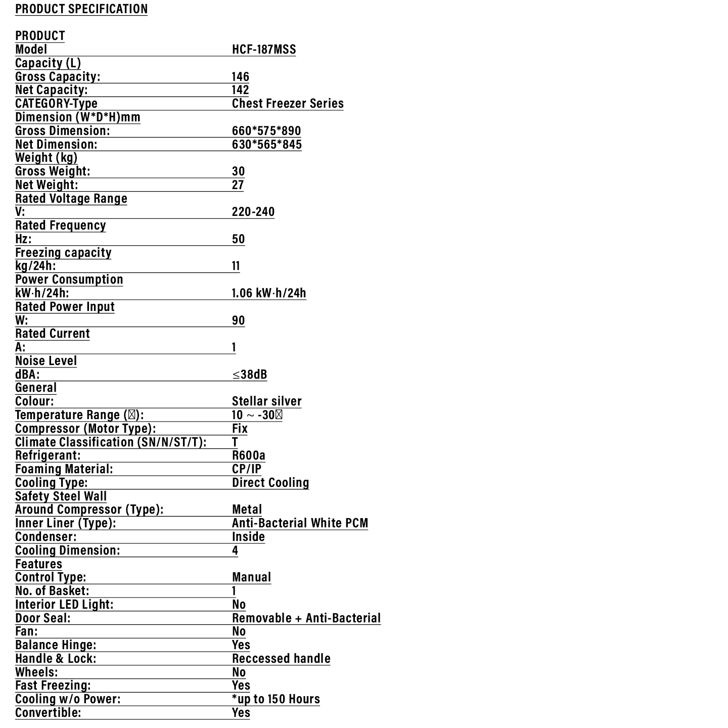 Haier 187L Chest Freezer Stainless Steel (HCF-187MSS)
