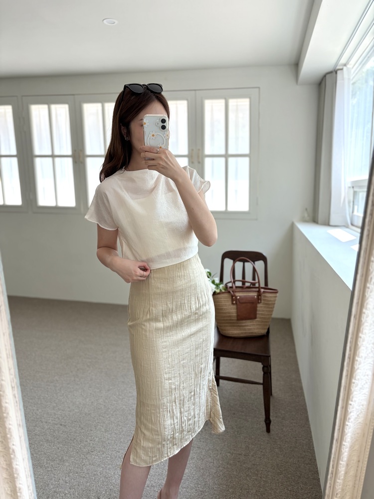 Crinkle Mermaid Skirt (Warm Beige)