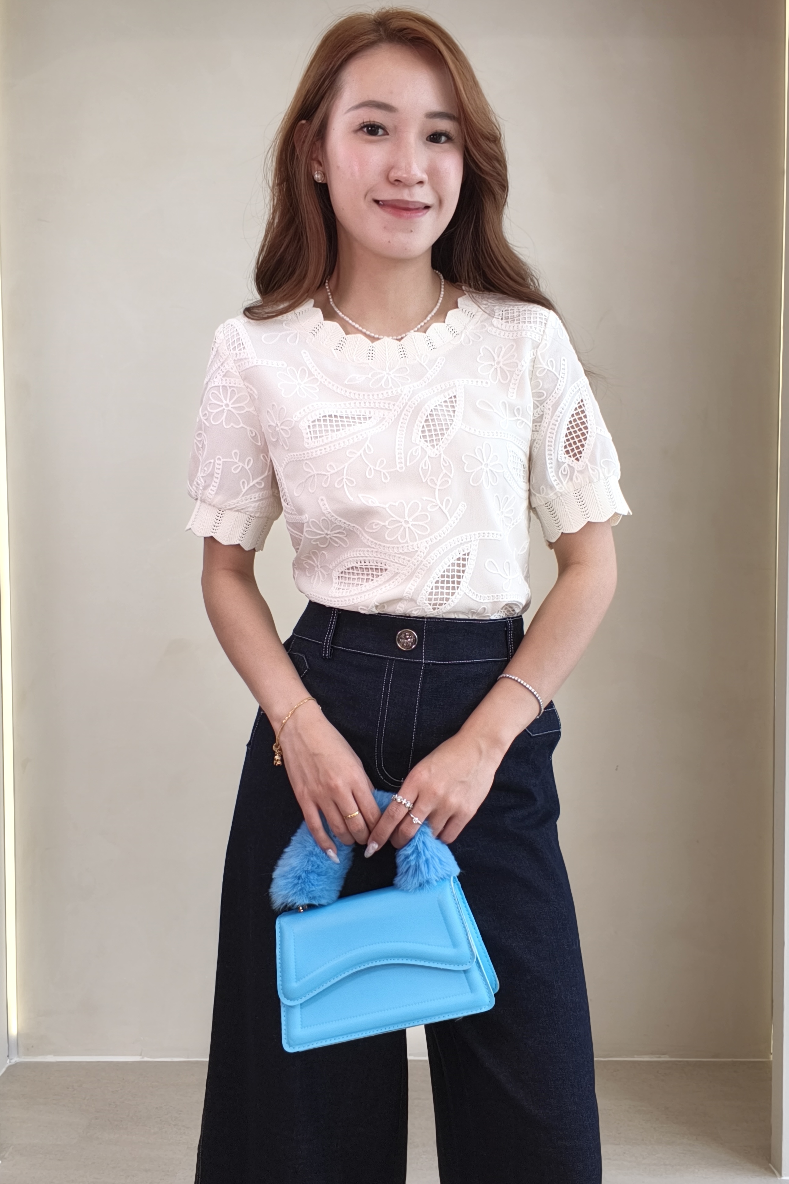 2133-1 Nova Contrast Stitch Wide Leg Denim Pants