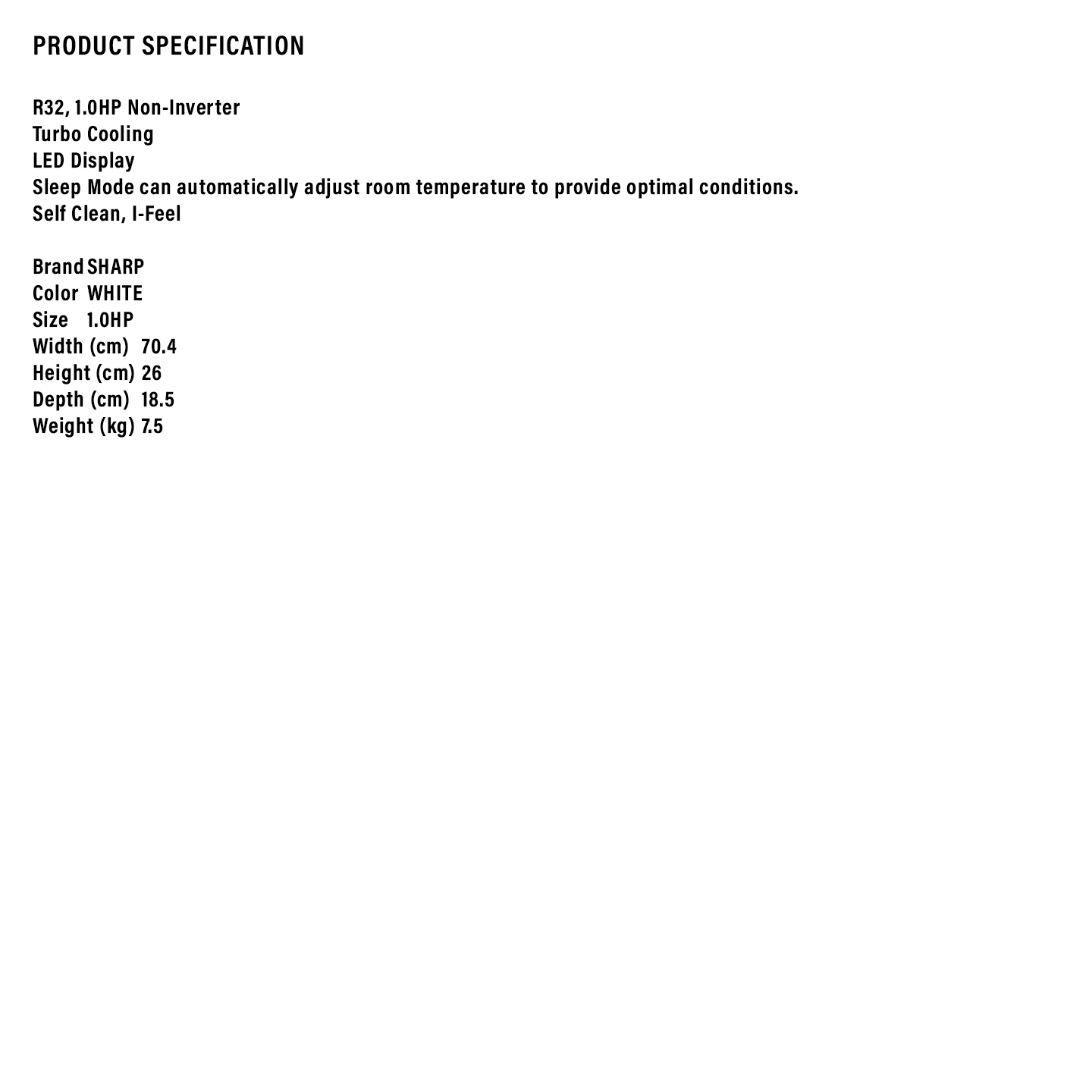 Sharp 1.0HP R32 Standard Air Conditioner (AHA9ZCD)
