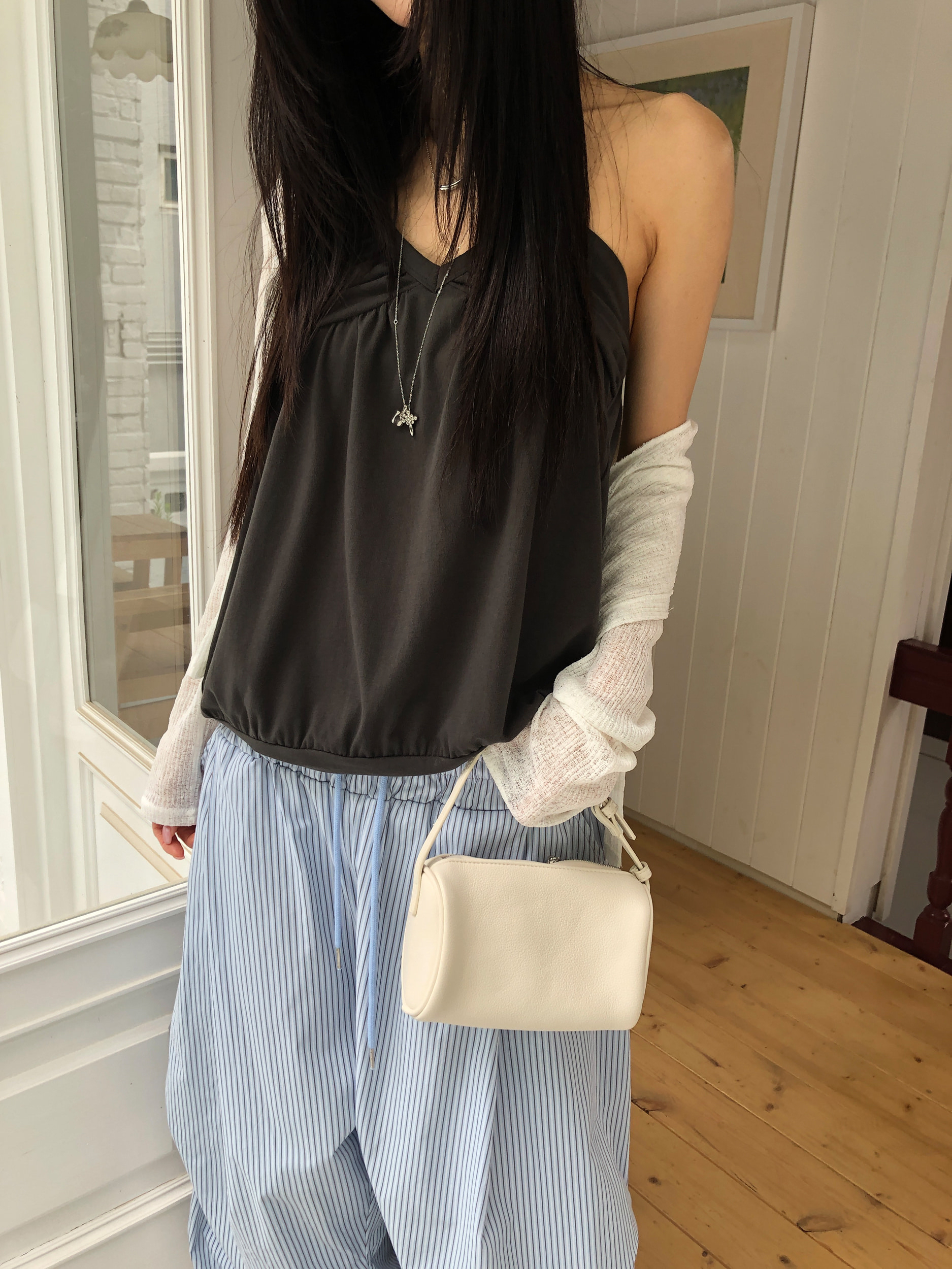Pinstripe Pintuck Wide-Leg Pants