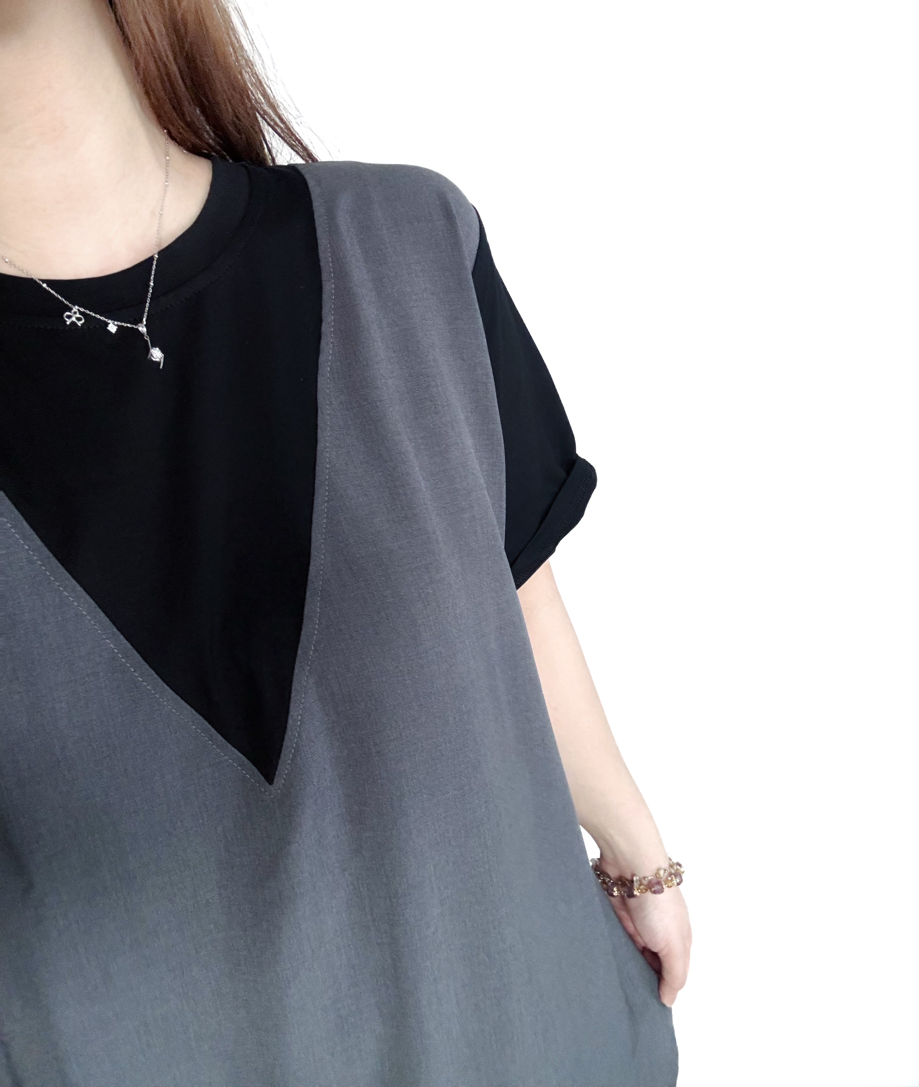 🌼初春優惠🍀 簡約拼接西裝百摺Ops