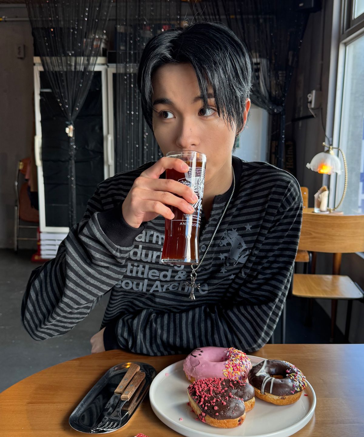 🇰🇷訂購｜UNTITLED｜Unicorn Small Stripe Henley Neck Long Sleeve 2色