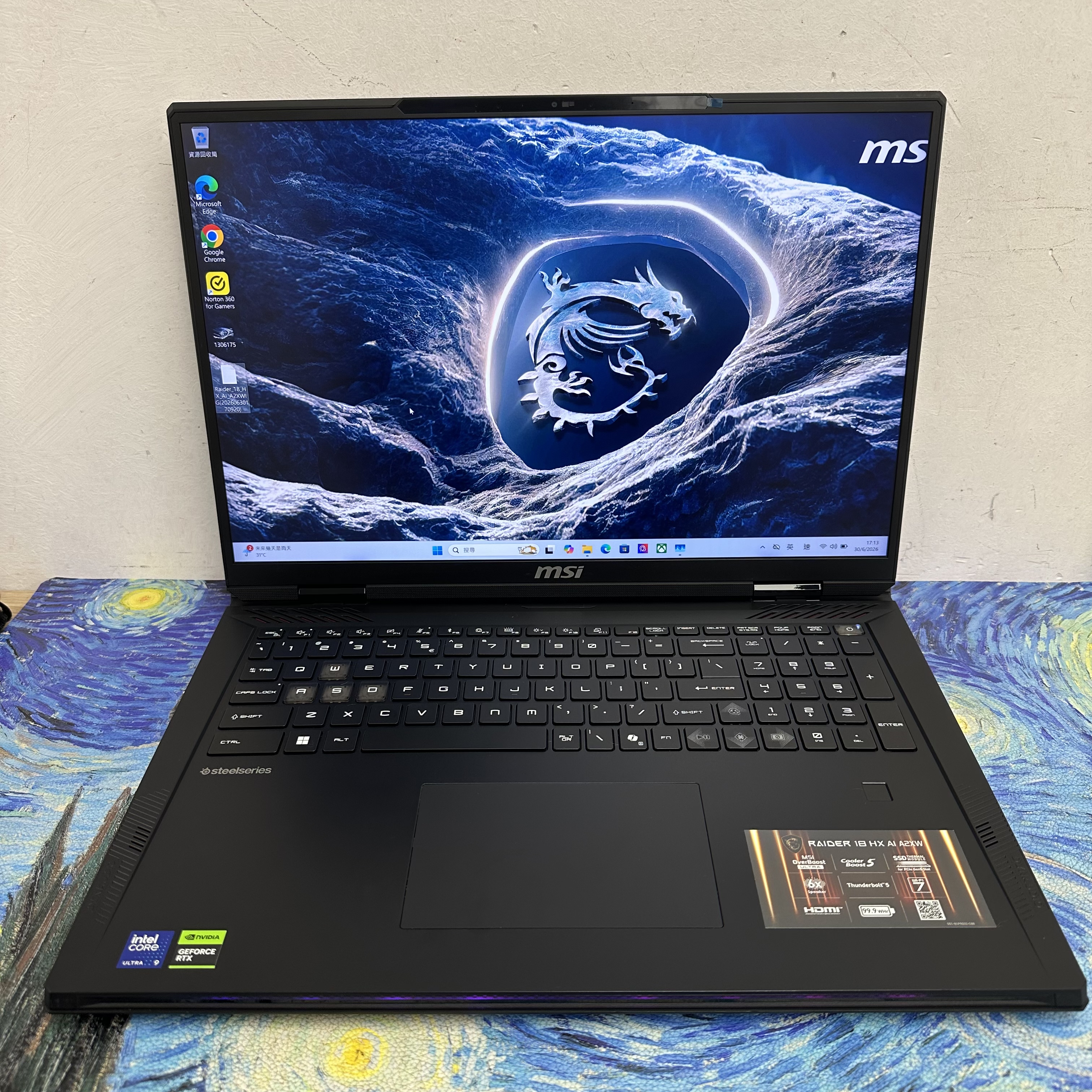 #5995 MSI  Raider 18 HX Ai A2XW Ultra 9 285HX /32GB Ram/2TB SSD/RTX 5080獨立顯示卡/18寸 4K 120Hz Mon/RGB 彩色Keyboard/ Gaming Laptop / Notebook / Laptop / PC Gaming / Movie / Netflix / Youtube / Win11