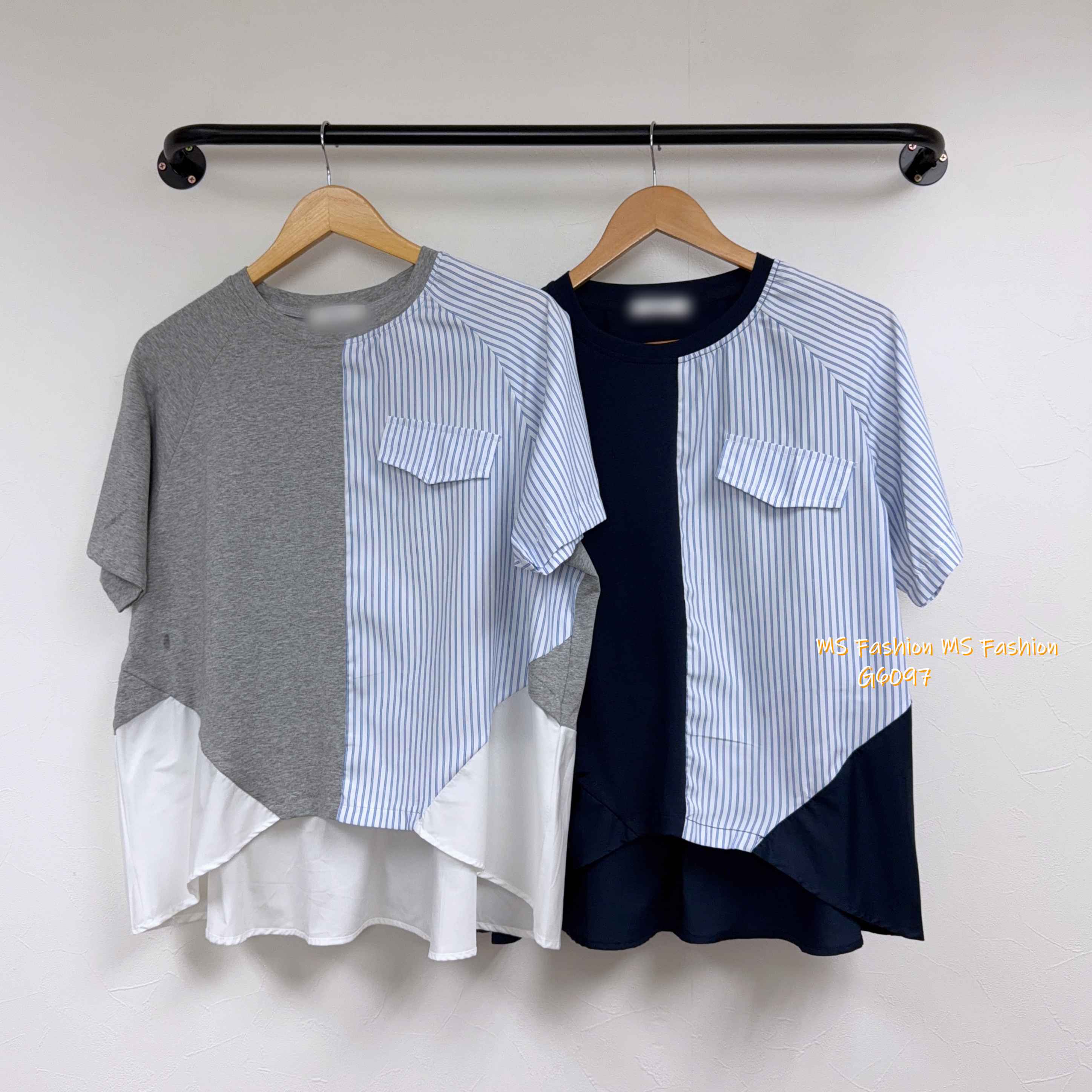 G6097 韓國🇰🇷條子拼布top